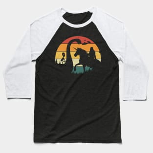 Bigfoot Riding Unicorn alien Loch Ness Monster Baseball T-Shirt